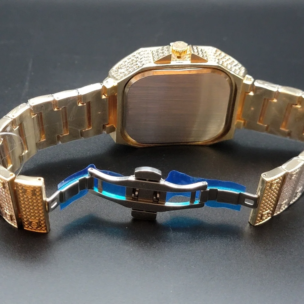 Men’s Gold Tone Iced Out Pavé MC Montres Carlo Bling Watch – Roman Numerals 45mm